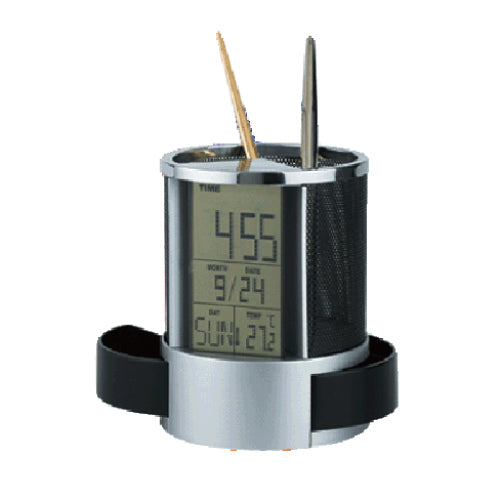 LED clock pen holder