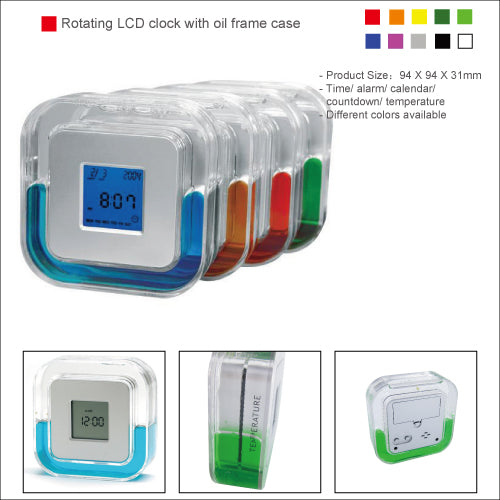 Rotating LCD clock with oil frame case