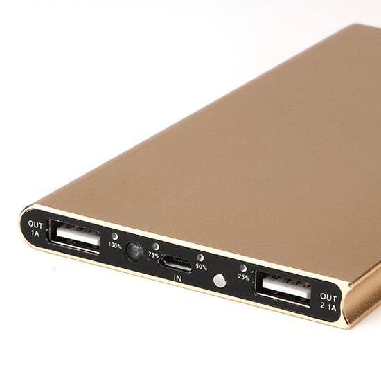 Ultra thin metallic power bank 2-USB output (8000mAh)