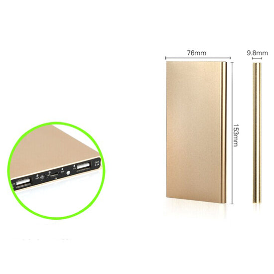 Ultra thin metallic power bank 2-USB output (8000mAh)