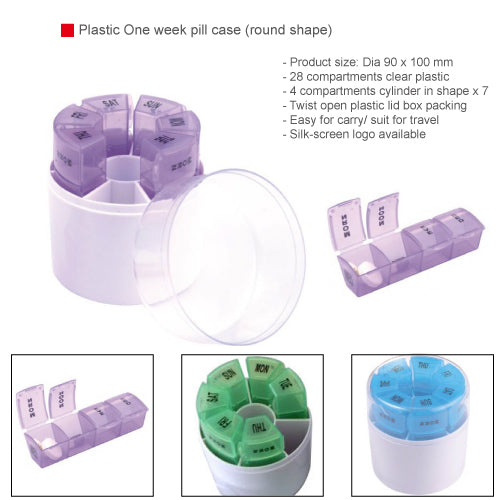 Plastic One week pill case (round shape)