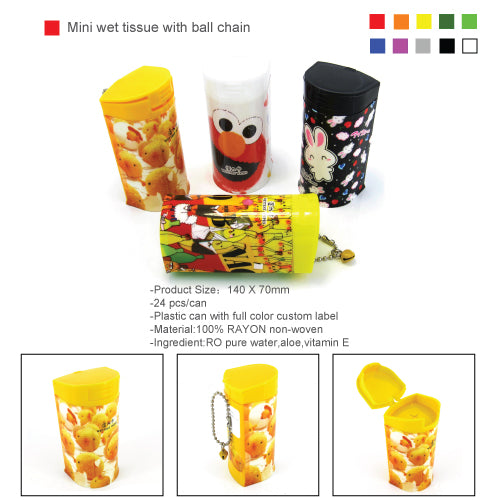 Mini wet tissue with ball chain