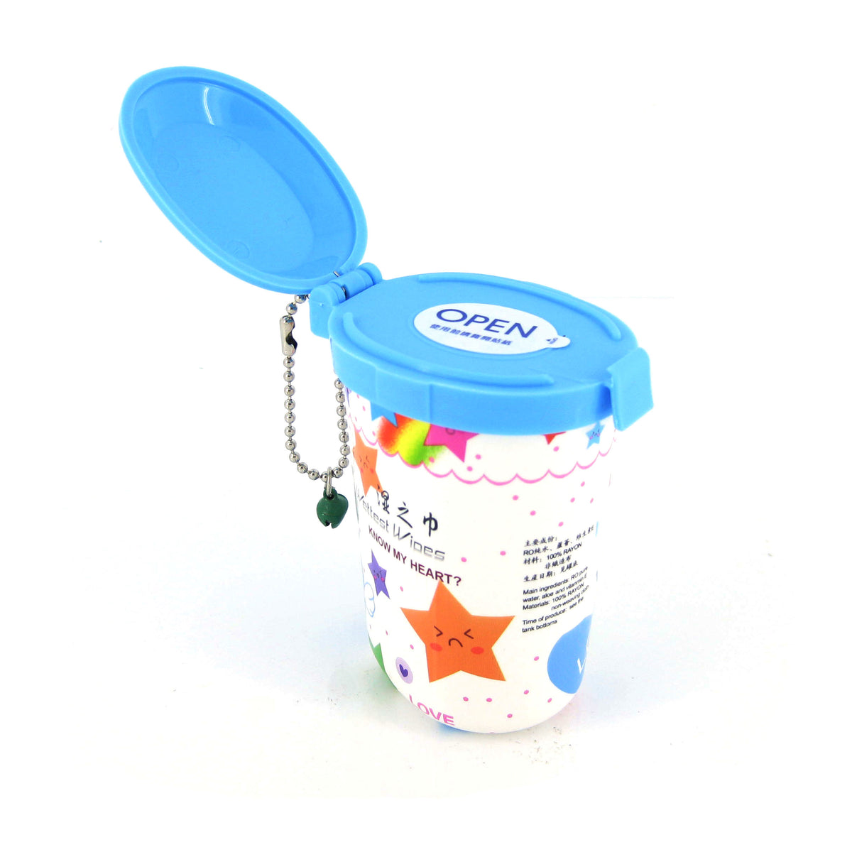 Mini wet tissue with ball chain