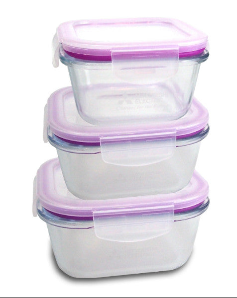 S/3 Glass Lunch box