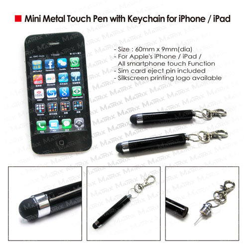 Metal touch pen for iPhone / iPad with hook and iPhone needle on top
