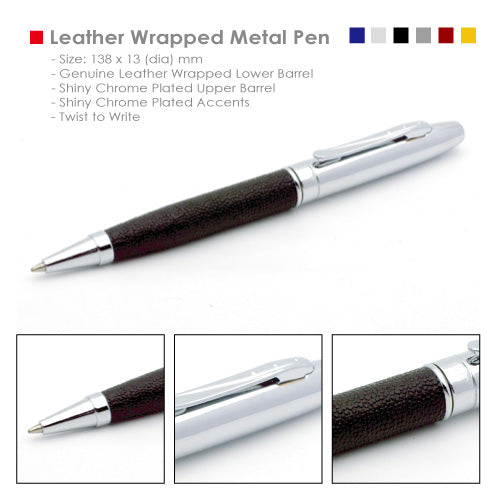 Leather wrapped metal pen