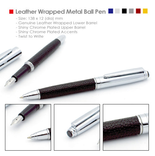 Leather wrapped metal ball pen