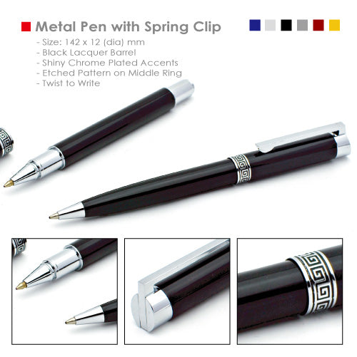 corporate metal pen with spring clip