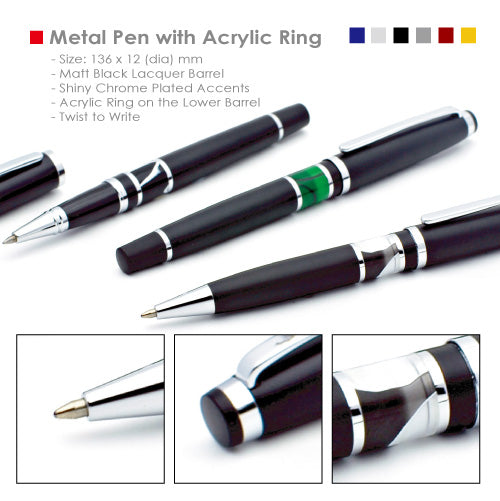 corporate metal pen with acrylic ring