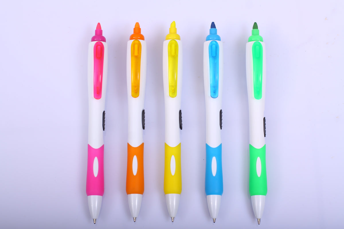Promotional plastic ball pen with highligter