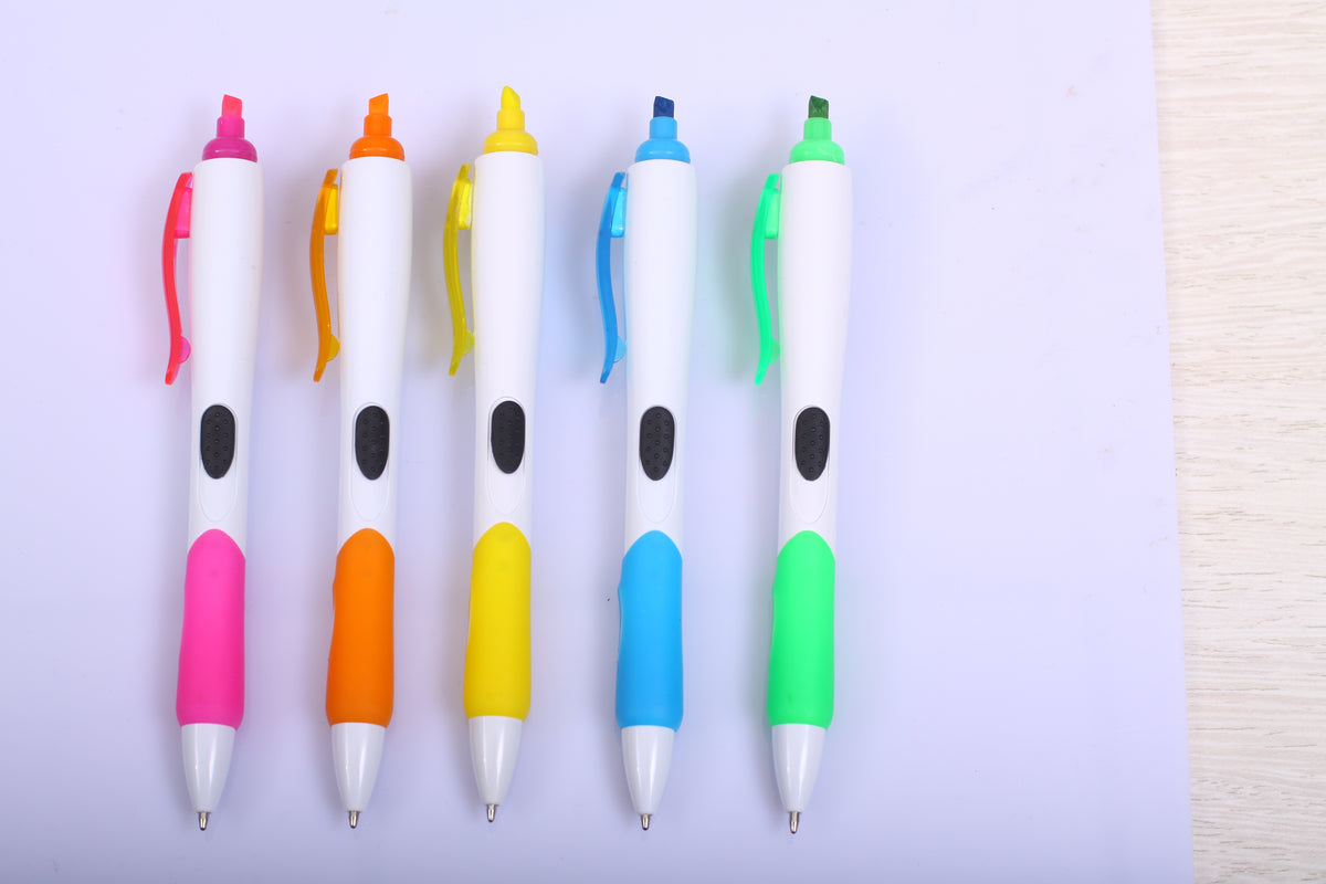 Promotional plastic ball pen with highligter