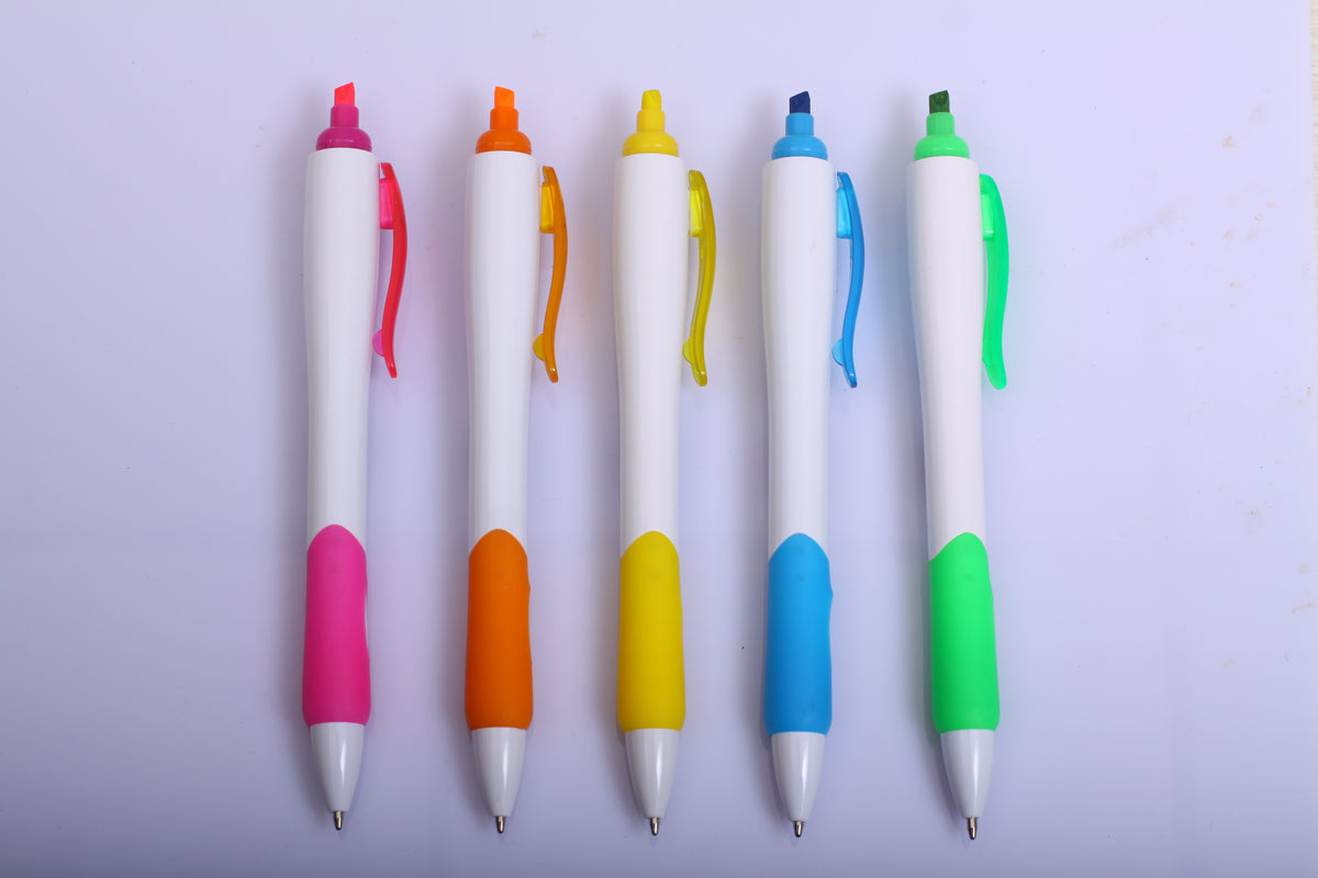 Promotional plastic ball pen with highligter
