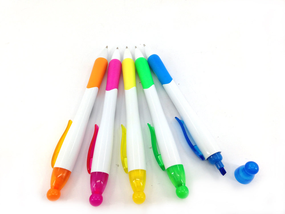 Promotional plastic ball pen with highligter