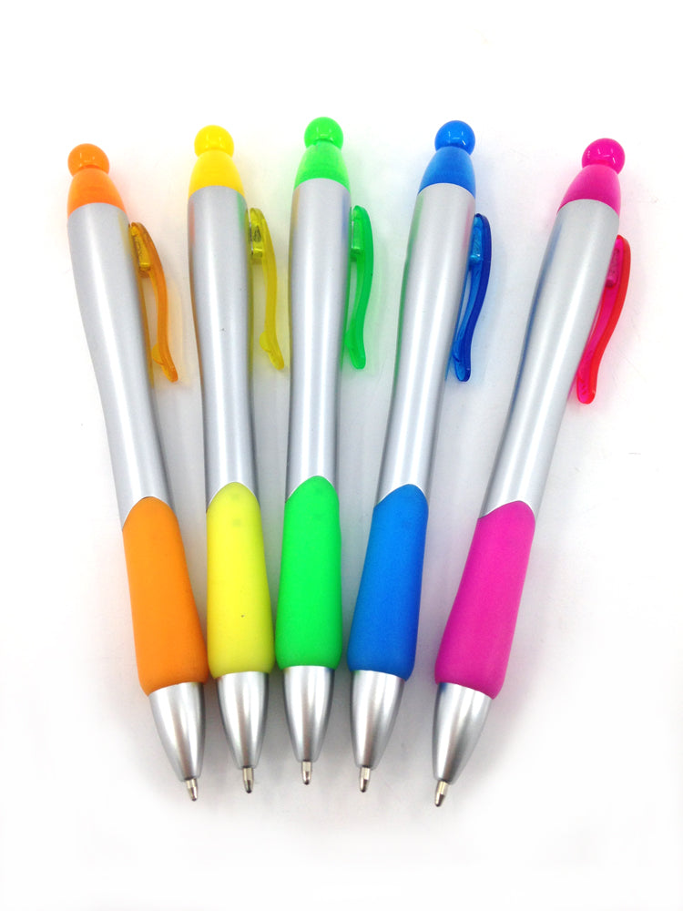 Promotional plastic ball pen with highligter(Silver)