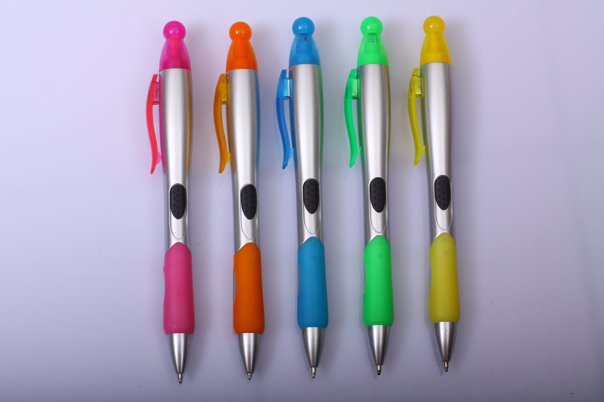 Promotional plastic ball pen with highligter(Silver)