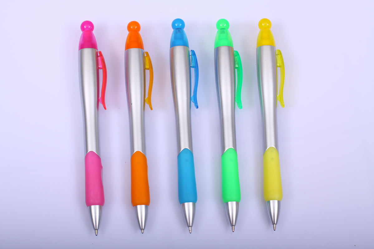 Promotional plastic ball pen with highligter(Silver)