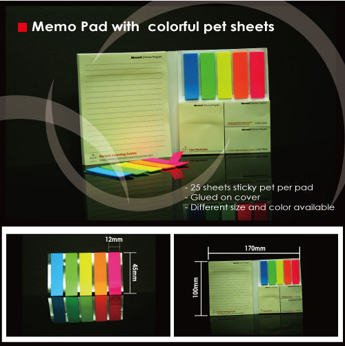Sticky memo pad with fluorescent PET post-it