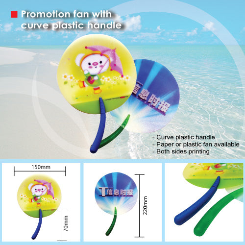 Promotion fan with curve plastic handle