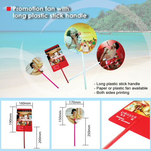 Promotion fan with long plastic stick handle