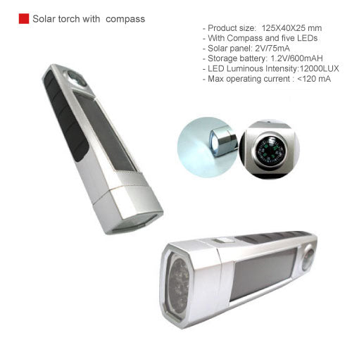 Solar torch with compass