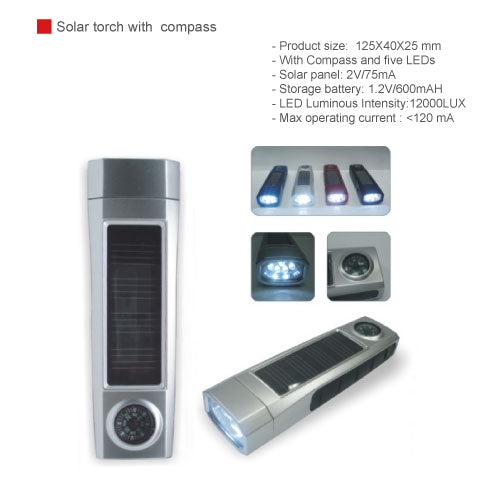Solar torch with compass