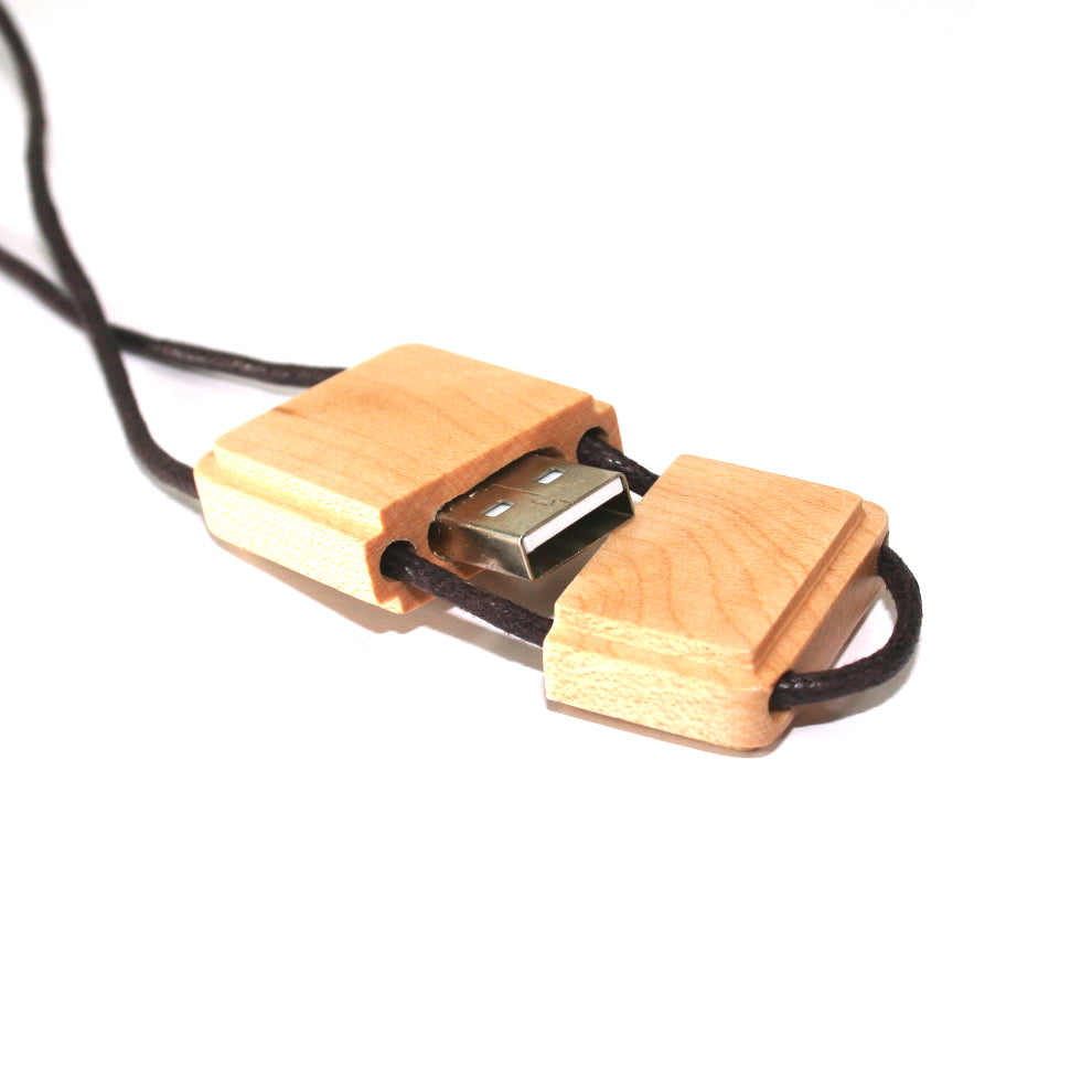 Wooden case USB stick with lanyard