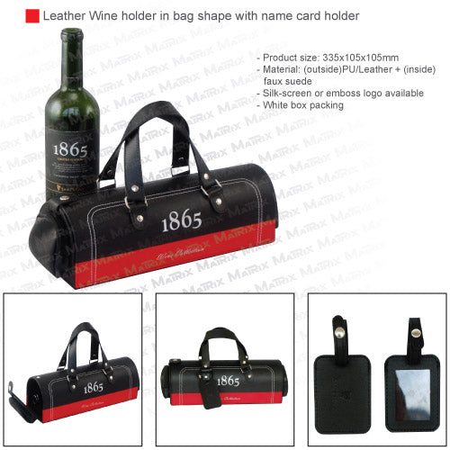 Leather Wine holder in bag shape with name card holder