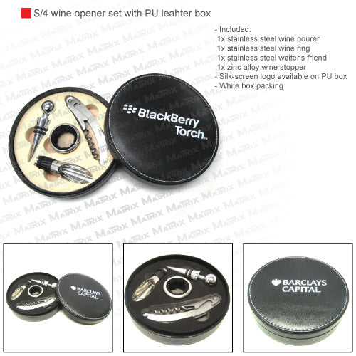 S/4 wine opener set with PU leahter box