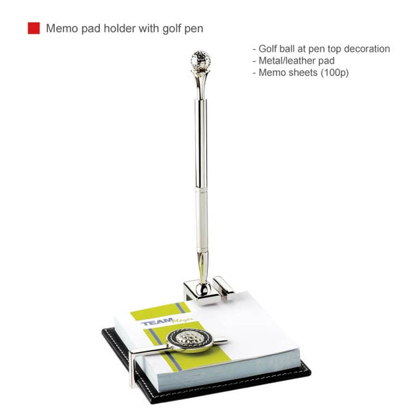 Memo pad holder with golf pen