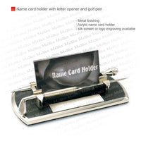 Name card holder with letter opener and golf pen