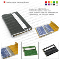 Leather metal name card case with PVC pocket