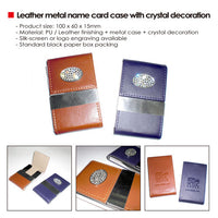 Leather metal name card case with crysrtal decoration