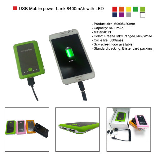 Dual USB Mobile battery charger (power bank) 8400 mAh with