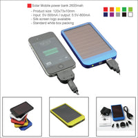 USB solar power mobile battery charger 2600 mAh (power bank)
