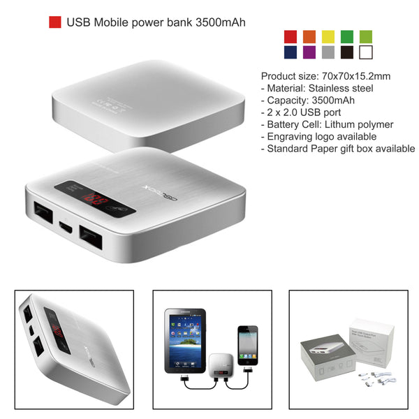 Dual USB mobile battery charger 3500 mAh (power bank)