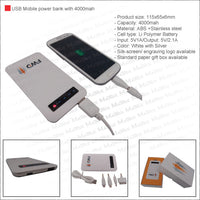 Executive USB mobile battery charger with LED 4000 mAh (power bank)