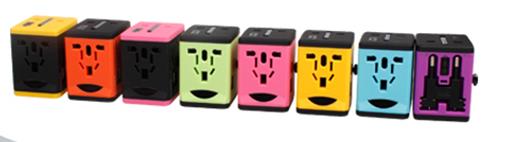 Colorful USB Universal Travel Adaptor (2.5A with 2 USB port)