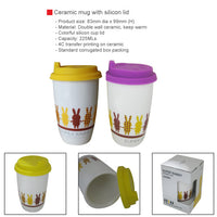 Promotion double wall ceramic mug with silicon lid