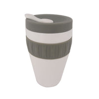 Double wall ceramic mug with silicon lid and sleeve