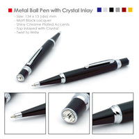Metal ball pen with crystal inlay