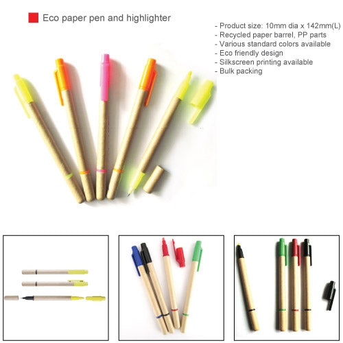 Eco paper pen and highlighter