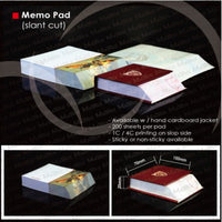 Slant cut hard cover memo pad