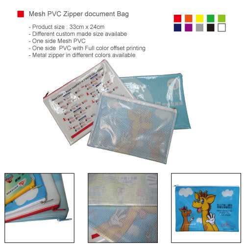 Mesh PVC Zipper document Bag