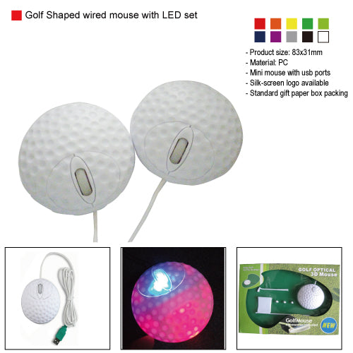 Golf Shaped wired mouse with LED set