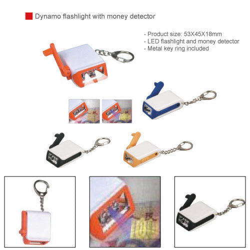 Dynamo flashlight with money detector