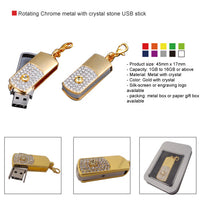 Rotating Chrome metal with crystal stone USB stick
