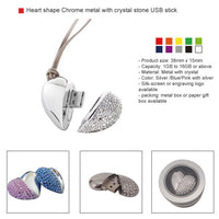 Heart shape Chrome metal with crystal stone USB stick